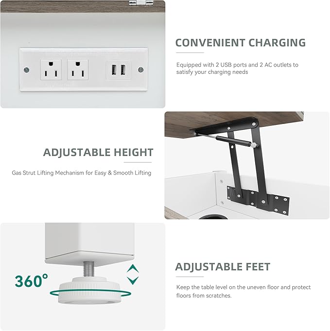 YITAHOME 4-in-1 Lift Top Coffee Table - Image 7