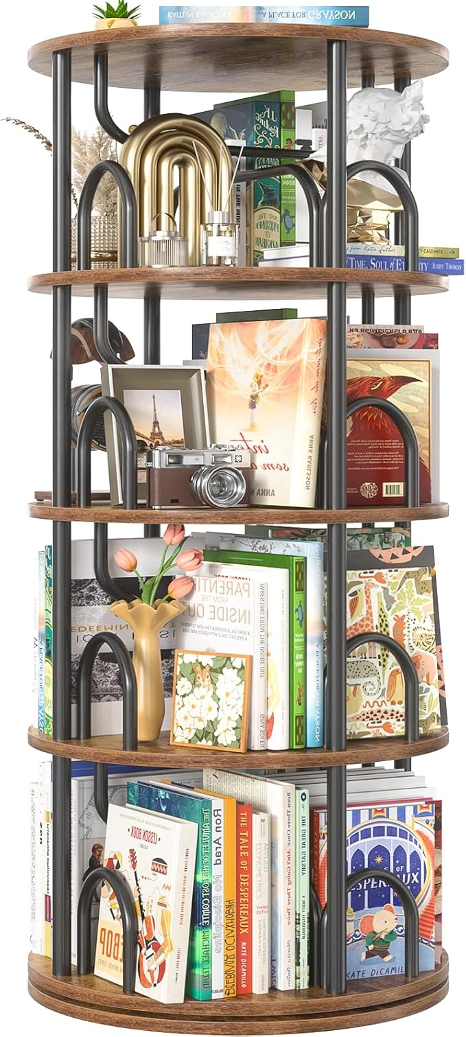 Aheaplus 4 Tier Rotating Bookshelf Tower, 360 Display Spinning Bookcase by Aheaplus