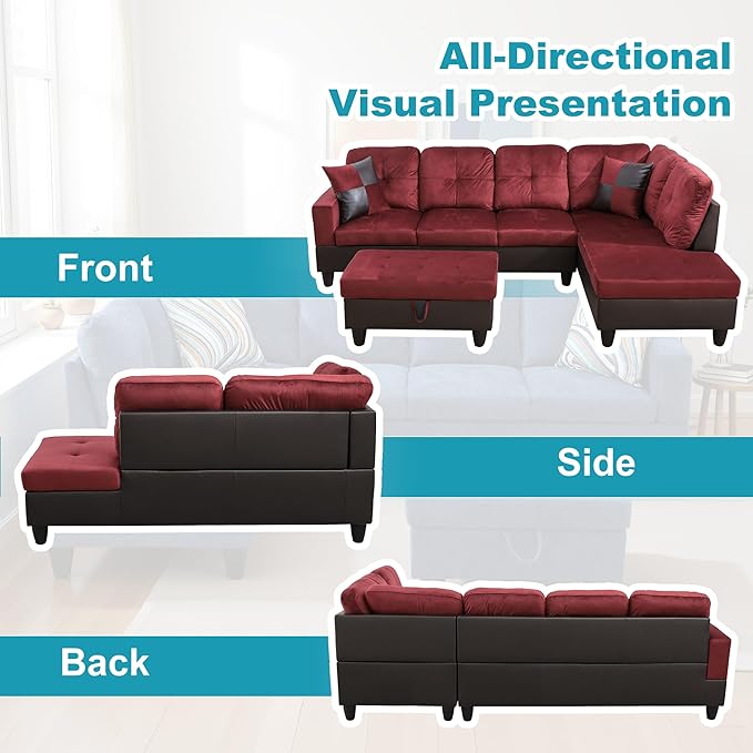 Couches for Living Room Modern L Shaped Couch Comfy Flannel Fabric 3 Pieces - Image 6