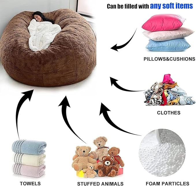 Giant Fur Bean Bag Chair Cover for Kids Adults, Living Room Furniture Big Round - Image 3