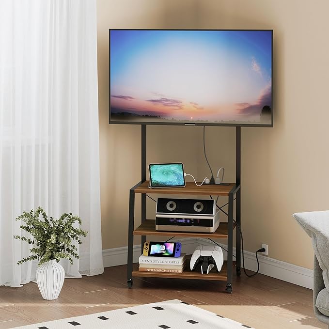 HOOBRO Rolling TV Stand with Mount and Power Outlet Up to 55 inch TV, Corner by HOOBRO