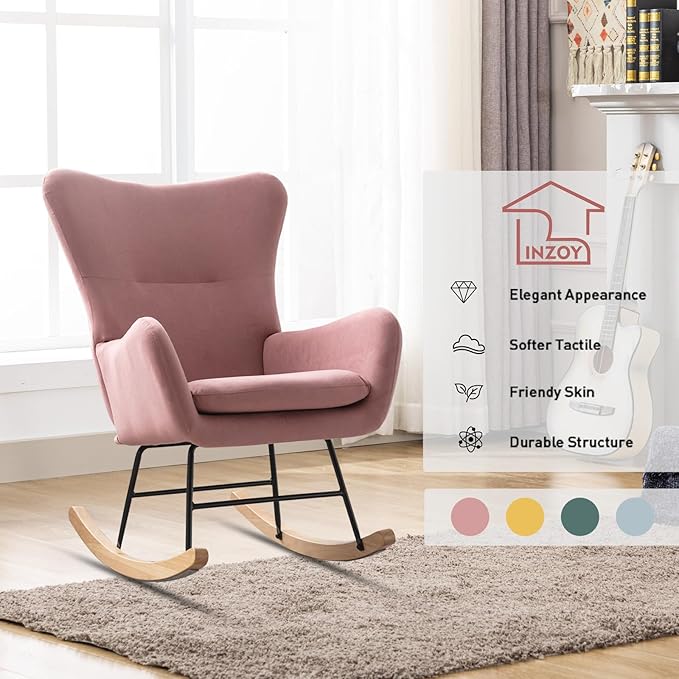 Phoenix Home Rocking Chair Nursery Velvet Upholstered Glider Rocker Rocking - Image 6