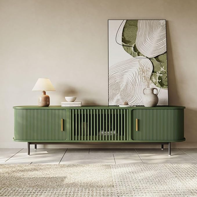 POVISON Fully-Assembled Modern Green TV Stand - Image 2