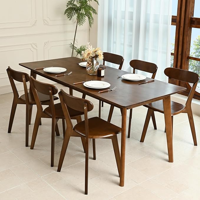 DELAVIN Soild Wood Dining Chairs Set of 6, Mid Century Oak Wood Kitchen Chairs - Image 9