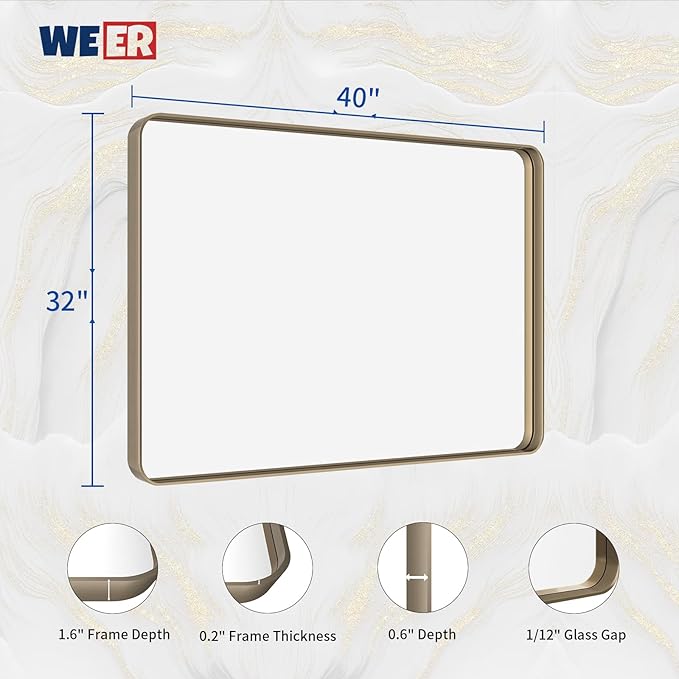 WEER Bronze Bathroom Wall Mirror, 40x32 Inch Oil Rubbed Bronze Vanity Mirror - Image 6
