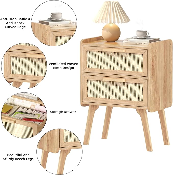 Lerliuo Rattan Nightstand, Boho Night Stand - Image 9
