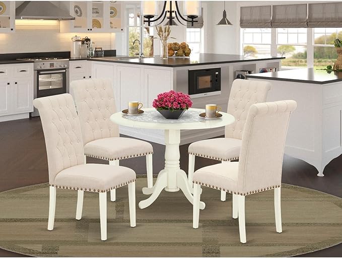 East West Furniture DLBR5-WHI-02 5 Piece Dining Table Set - Image 6