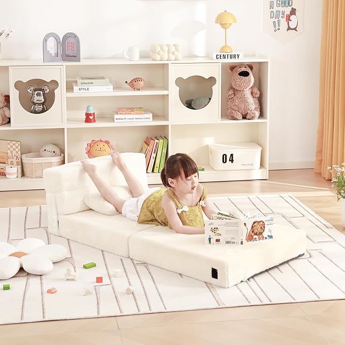 Folding Sofa Bed Beige Floor Mattress - Image 4