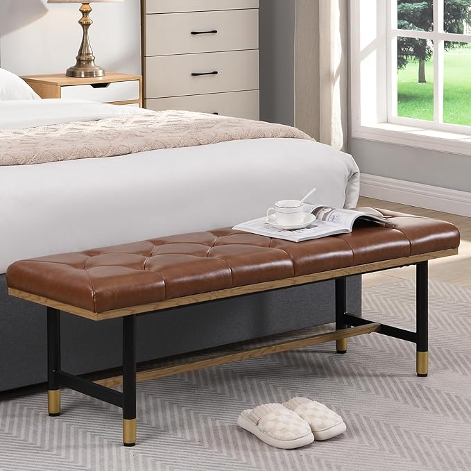 Modern Faux Leather Bench for Living Room and Bedroom, End of Bed Entryway Bench - Image 6