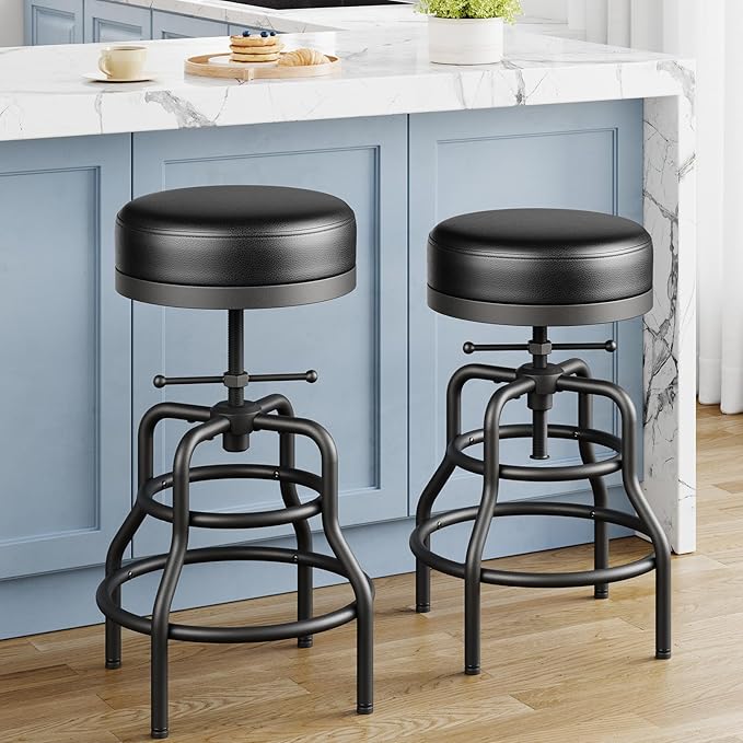 Adjustable Height Swivel Bar Stools Set of 2, 22-29 Inch Industrial Vintage Bar by Raynesys
