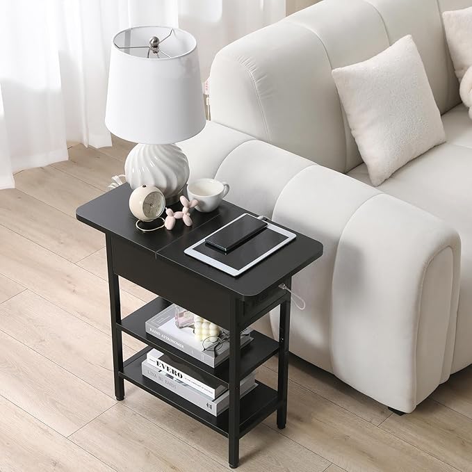 Modern End Table with Charging Station, Narrow Side Table with USB Ports & - Image 2