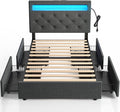Rolanstar Twin Bed Frame with 4 Storage Drawers and Charging Station, Twin Bed by Rolanstar