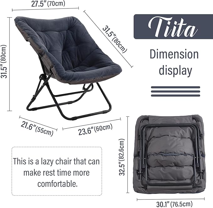 Tiita Comfy Folded Chair, Soft Faux Fur Oversized Folding Accent Chair - Image 3