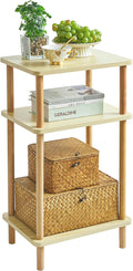 IBUYKE 3-Tier Side Table, Solid Wood Tall End Table by IBUYKE