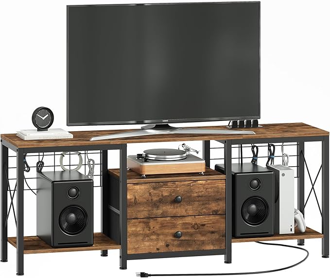 TV Stand with Power Outlet Up to 60 Inch, Entertainment Center with 2 Fabric - Image 9