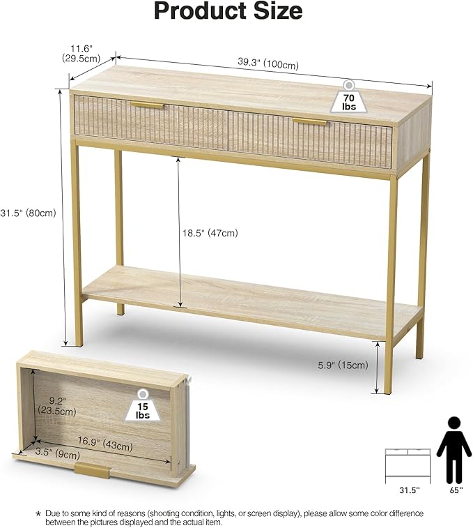 Anmytek Console Table with Storage, Wood Entryway Table with 2 Drawers - Image 2
