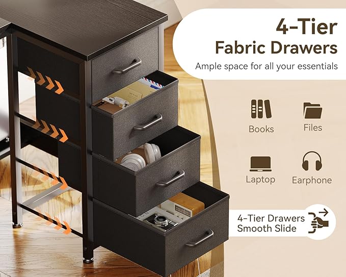 Casaottima L Shaped Desk with 4 Drawers, Reversible Kids Study Table with CPU - Image 4