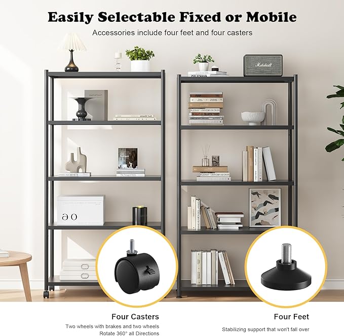 ZZL 5 Tier Large Bookshelf 31.49" Width, Tall Book Shelf Storage and - Image 3