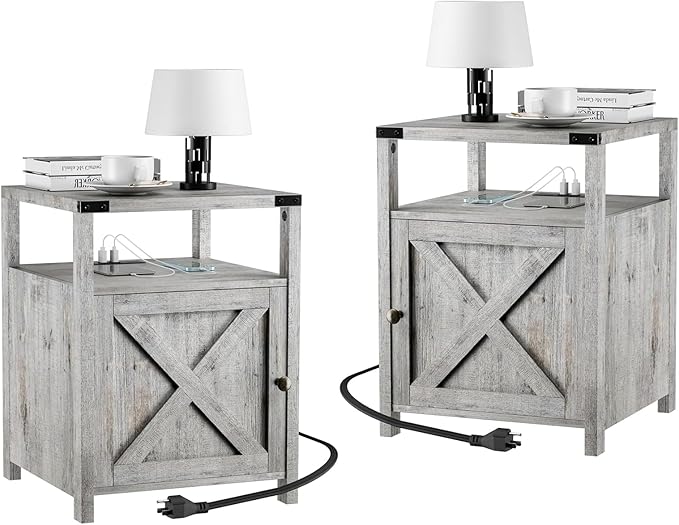 Farmhouse Nightstand Set of 2, Rustic End Table by HOME