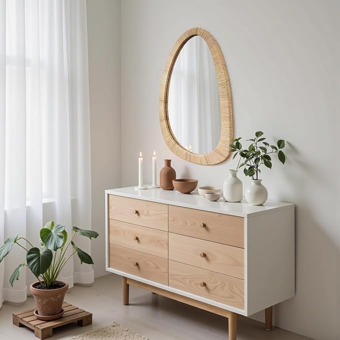 H HOMEWINS Rattan Mirror for Wall - Image 6