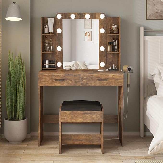 Vabches Vanity Desk with Lights, Makeup Vanity with Power Strip, Dressing Table - Image 2