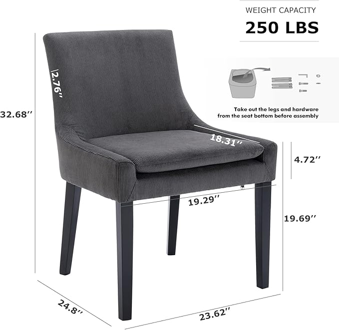 COLAMY Modern Dining Chairs Set of 4, Upholstered Corduroy Accent Side Leisure - Image 3