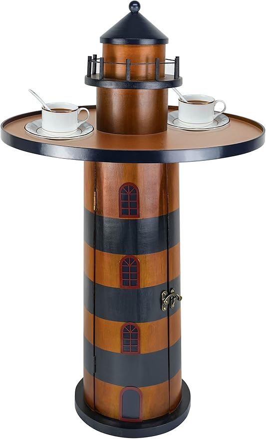 SAILINGSTORY Wooden Lighthouse Nautical Round Coffee Table Beach Coastal End - Image 4