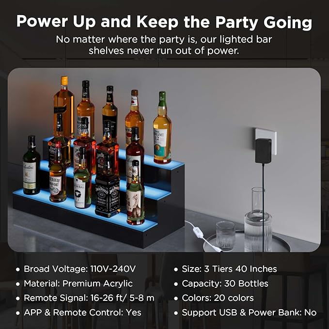 Dethan 3 Tier 40 Inch Liquor Bottle Display Shelf - Image 4