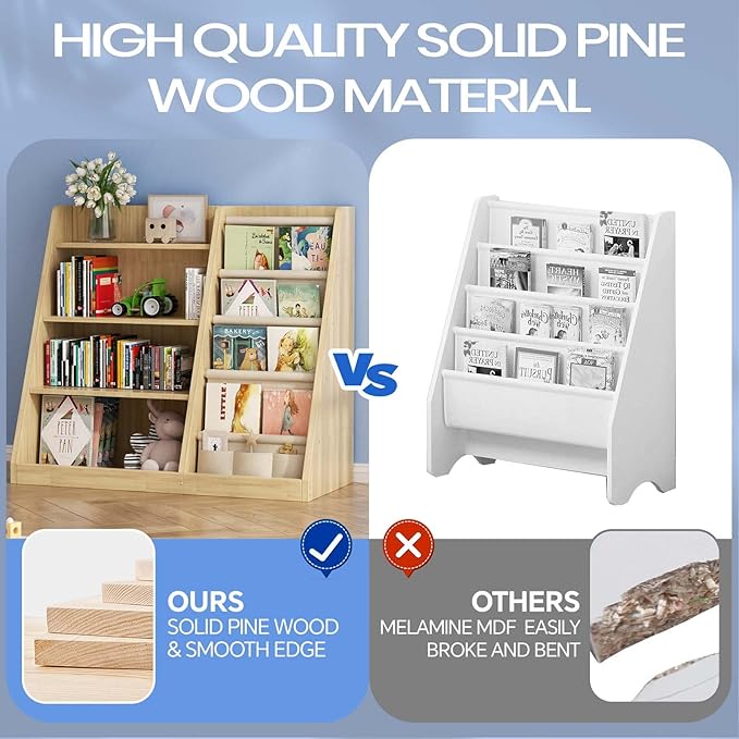 Kids Bookshelf and Toy Storage Organizer, 4 Tier Wooden Kids Book Shelf - Image 3