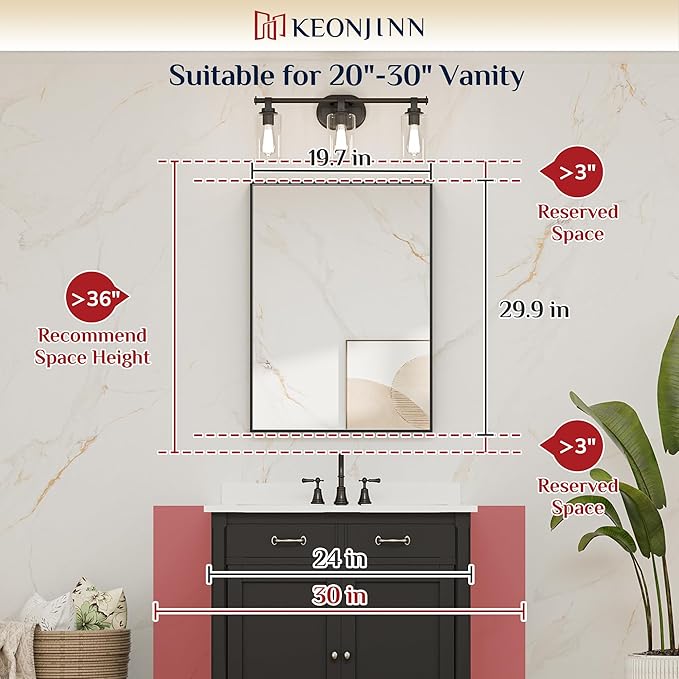 Keonjinn Black Mirror for Bathroom 20 x 30 Inch Brushed Framed Mirror, - Image 5