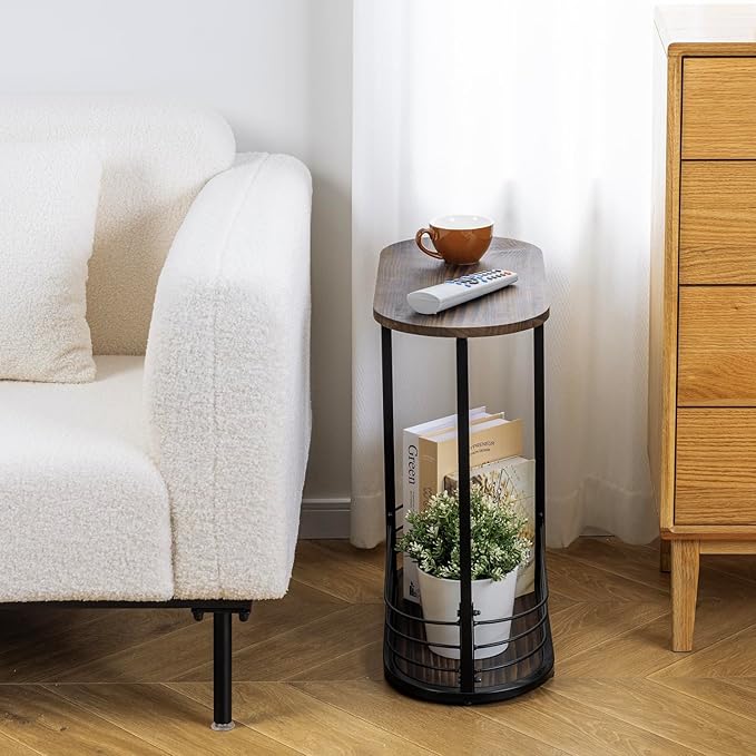 MyGift 21 Inch Tall Brown Wood Oval Side Table, 2 Tier Living Room Sofa End or - Image 4