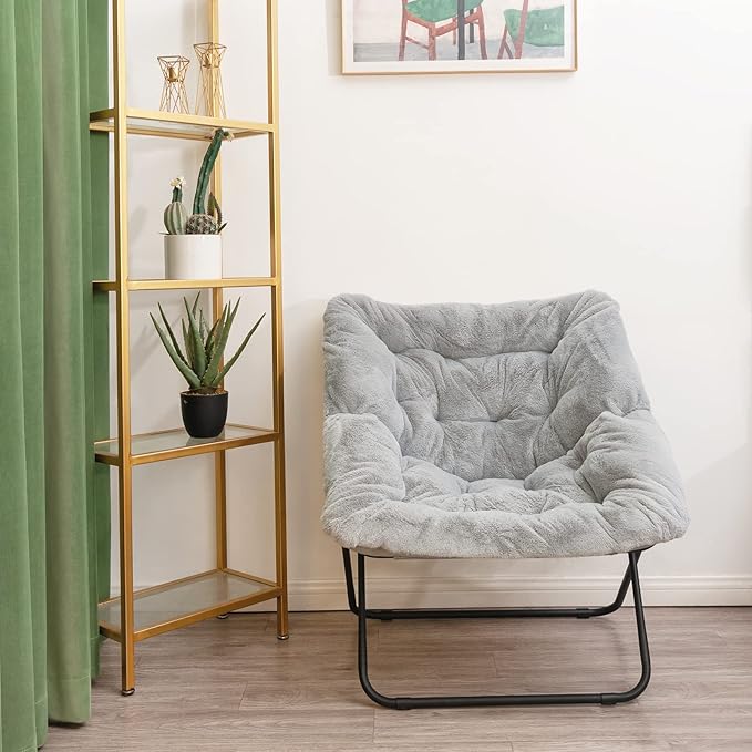 Tiita Comfy Saucer Chair, Soft Faux Fur Oversized Folding Accent Chair - Image 9