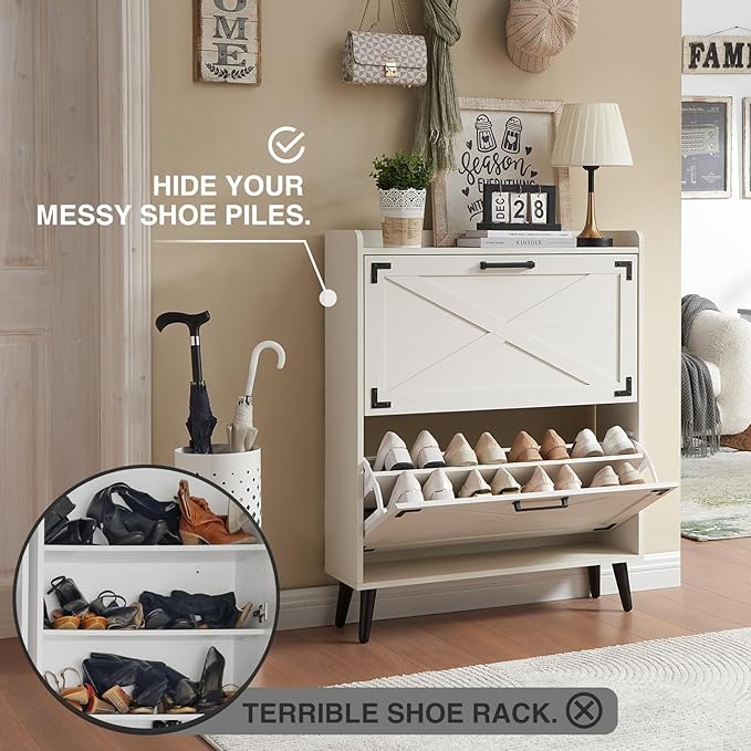 Shoe Storage Cabinet, Farmhouse Shoe Organizer - Image 3