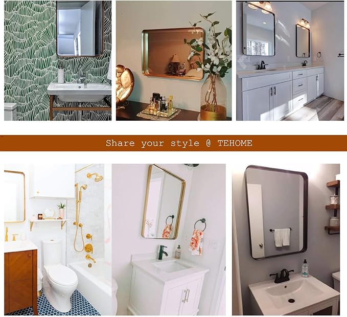TEHOME 24x36 Brushed Gold Metal Framed Bathroom Mirror - Image 7