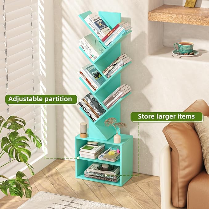 10 Tier Tree Bookshelf, Floor Standing Wood Tall Bookcase - Image 4