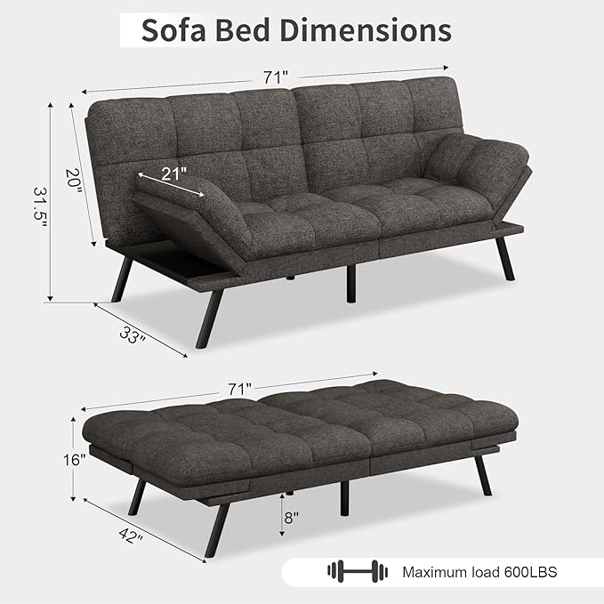 Vipbear Futon Sofa Bed Couch, Space-Saving Loveseat - Image 2