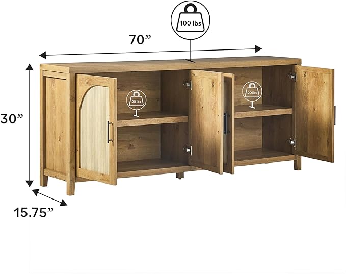 Walker Edison Sasha 4-Door Reeded Sideboard Buffet - Image 3