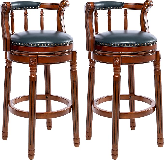 Cow top Leather Wooden Bar Stools, 360 Degree Swivel Bar Height Chair by AULIFE