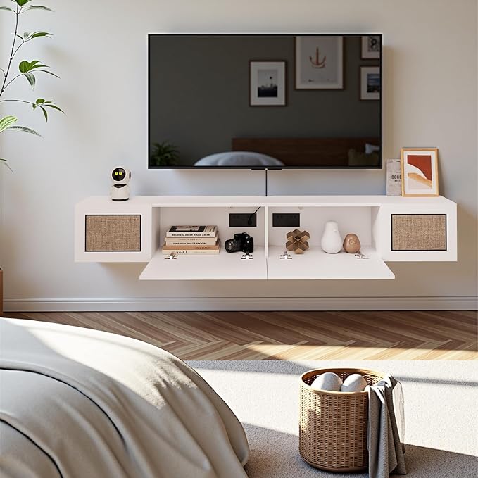 Pmnianhua Boho Floating TV Stand 55", Modern Wall Mounted Media Console - Image 2