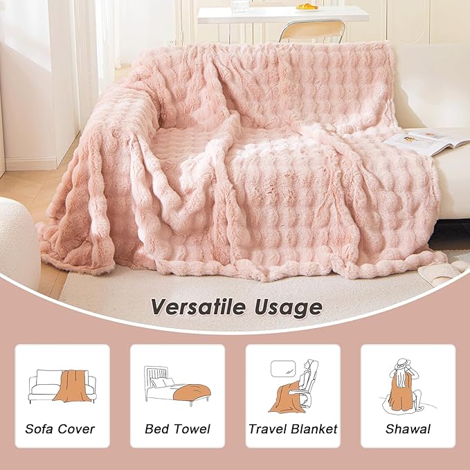 VM VOUGEMARKET Pink Sofa Cover Thick Shaggy Fluffy Sectional Couch Cover Plush - Image 3