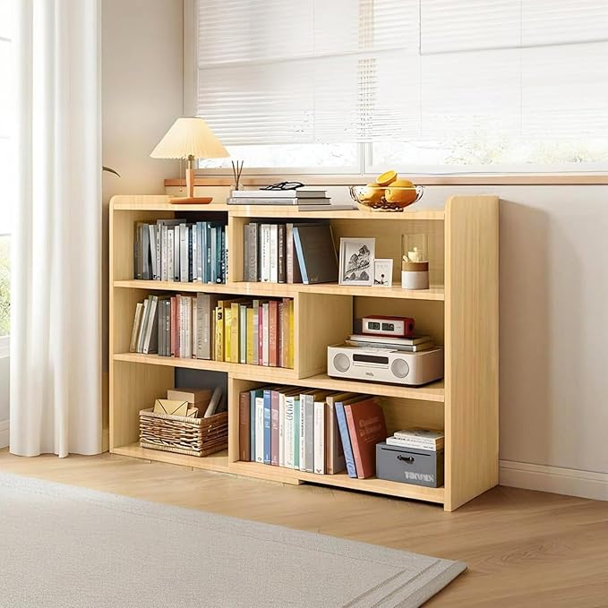 Wooden Extendable Bookcase, Open Low Bookshelf, 4-Shelf Storage Unit, by Unknown