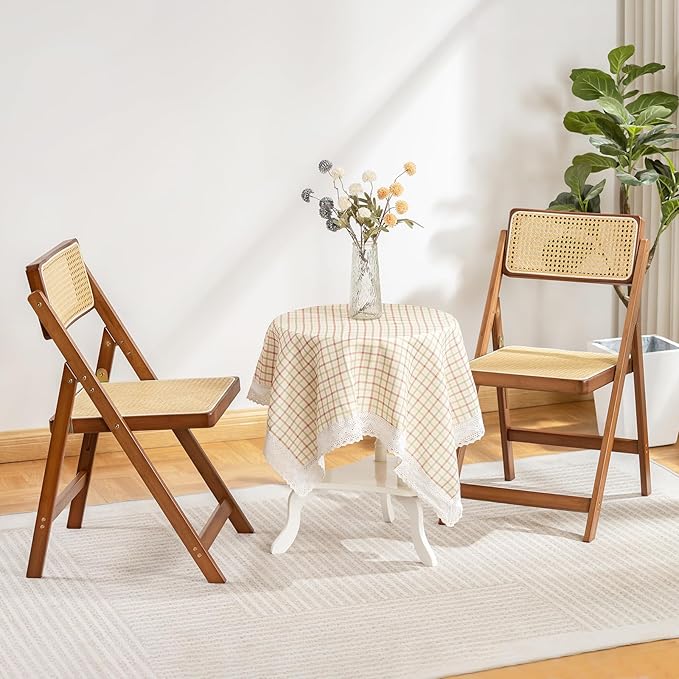 Rattan Folding Chairs, Modern Mid Century Dining Chairs Set of 2, Outdoor - Image 7