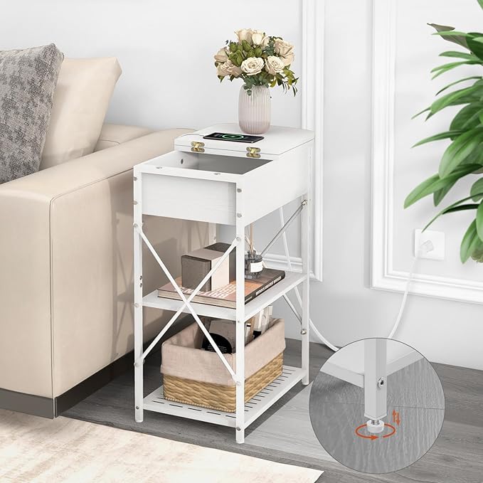 Narrow End Table with Charging Station, Side Tables Set of 2 - Image 2