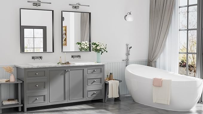 Keonjinn Black Bathroom Vanity Mirror 28 x 36 Inch Rectangle Wall Mirror Metal - Image 2