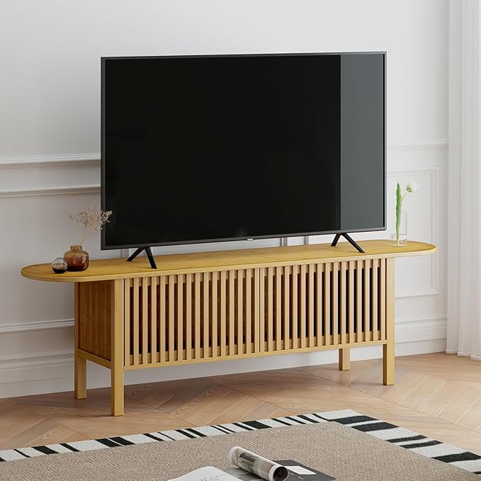 HollyHOME Bamboo TV Stand with Storage by HollyHOME