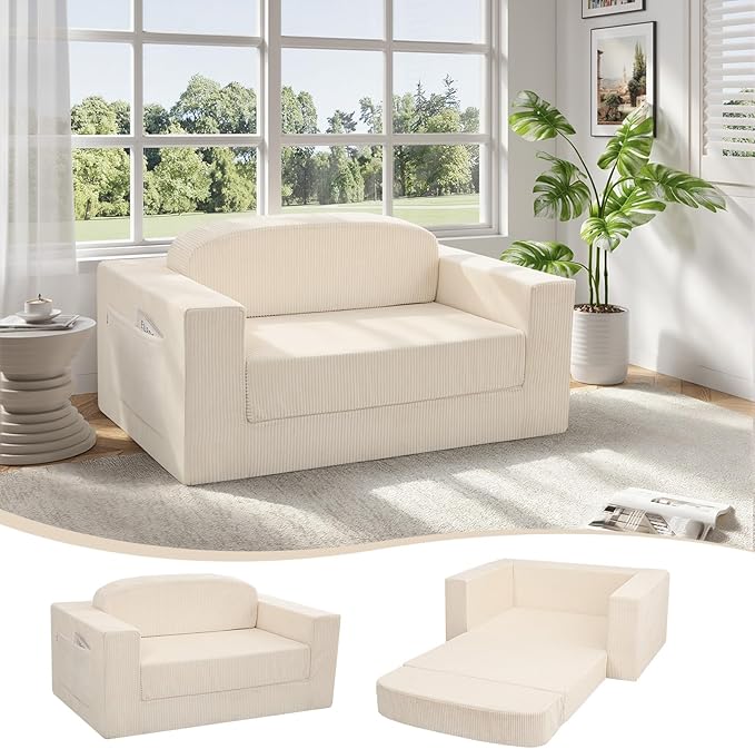 MeMoreCool Convertible Sofa Bed, Pull Out Loveseat Sleeper Sofa Beige, Small by MeMoreCool