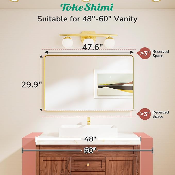 TokeShimi 48x30 Wall Mirror for Bathroom, Brushed Gold Bathroom Vanity Mirror - Image 2