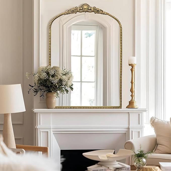 G-LEAF Vintage Baroque Mirror 24"X36", Arched Mantel Victorian Antique - Image 8