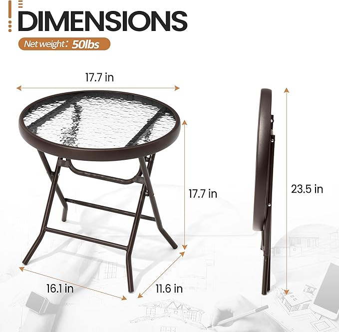 Foldable Patio Side Table Set of 2 - Image 2