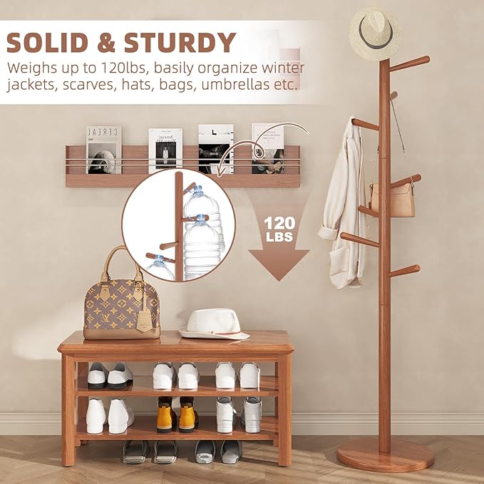 Uniclinens Coat Rack Freestanding Solid Wood Coat Tree Standing - Image 5